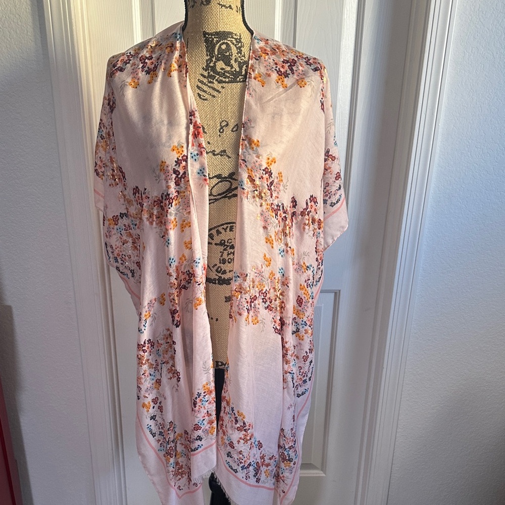 Floral Kimono Shawl in Pink and Orange